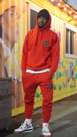 OPULENT PATCHED SWEATSUIT - RED